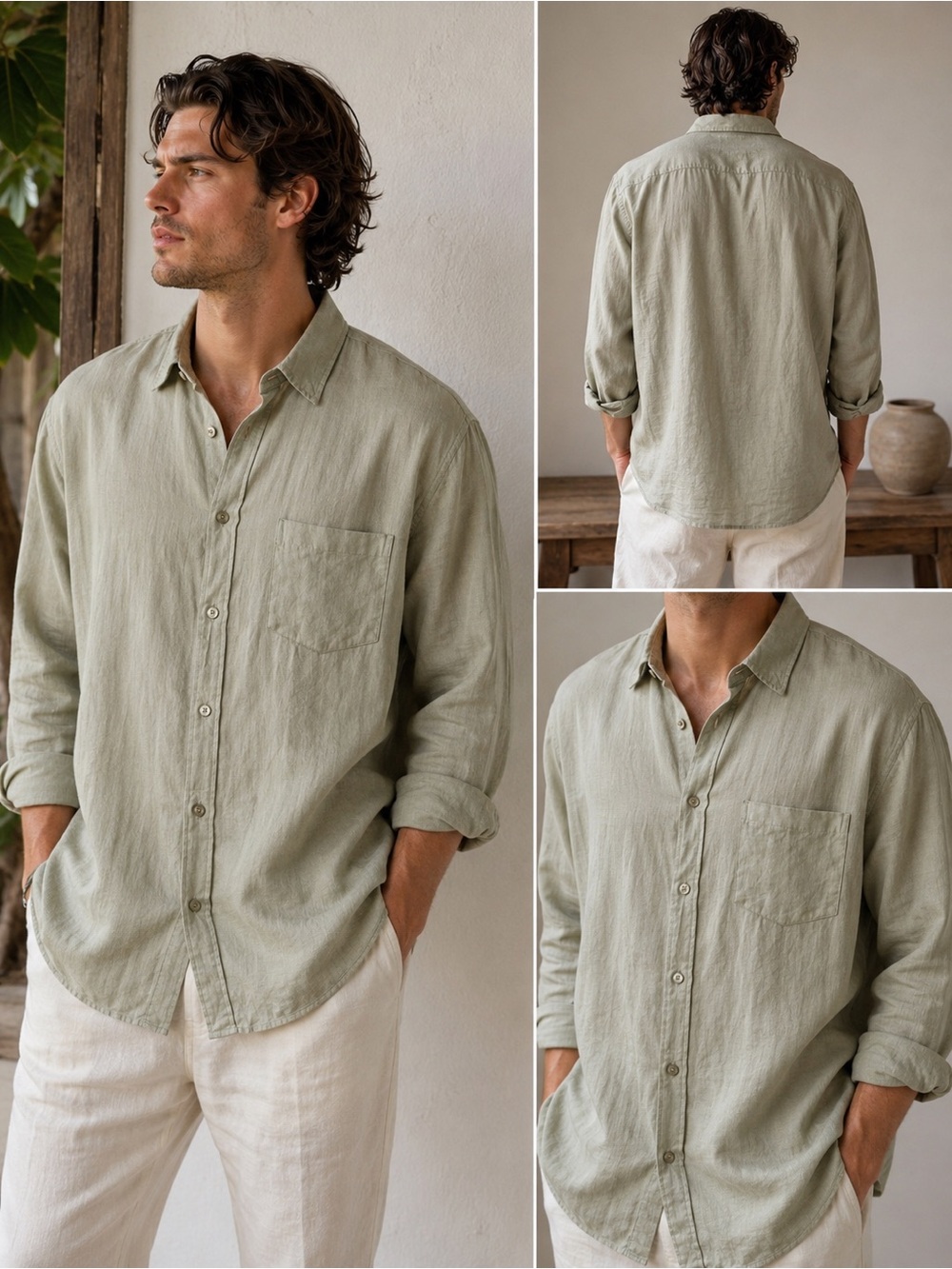 Vince 100% Linen Oversized Button Up Shirt Sage Green XXL